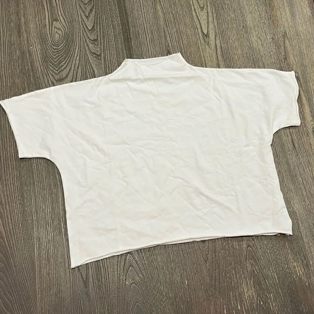 NWT Skims Raw Edge Super Cropped Tee Mock Neck Short Sleeve Stretch Marble 3X